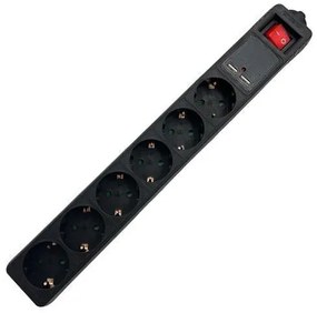 LAMTECH 6WAY SURGE PROTECTOR WITH 2xUSB 6xSCHUKO BLACK