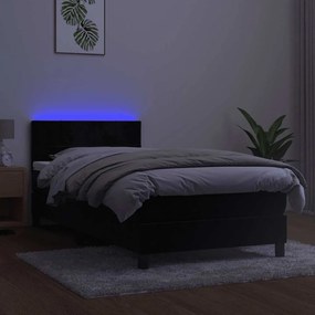 vidaXL Κρεβάτι Boxspring με Στρώμα &amp; LED Μαύρο 100x200 εκ. Βελούδινο
