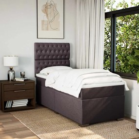vidaXL Κρεβάτι Boxspring με Στρώμα Σκούρο Καφέ 90x190 εκ. Υφασμάτινο