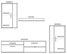 Σύνθετο σαλονιού Zafira pakoworld sonoma-λευκό 190x35x190εκ (1 τεμάχια)