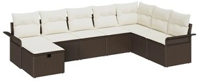 vidaXL Σετ Καναπέ Κήπου με μαξιλάρι 8 pcs Καφέ Πολυ ράταν