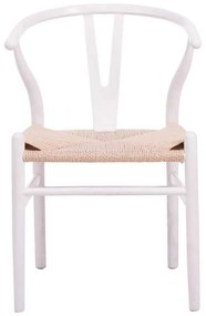 Καρέκλα Wishbone pakoworld rubberwood-σχοινί σε λευκή απόχρωση 53.5x57x74εκ