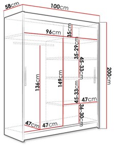 Ντουλάπα Atlanta 169, Sonoma οξιά, Άσπρο, 200x100x58cm, 90 kg, Πόρτες ντουλάπας: Ολίσθηση, Αριθμός ραφιών: 4, Αριθμός ραφιών: 4 | Epipla1.gr