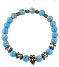Βραχιόλι Senza Men&#039;s Obsidian Stone with Skull, Black