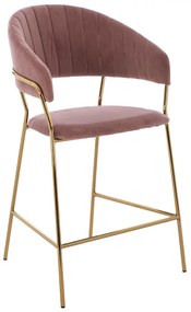 MEDIUM HEIGHT STOOL  VELVET DUSTY PINK GOLDEN FRAME 60x55x100Y cm.