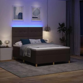 vidaXL LED Κρεβάτι με βάθρο Σκούρο Καφέ 140 x 200 cm ύφασμα