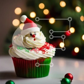 Intra Συλλεκτικό Ξύλινο Παζλ Plywood  4mm - Γιορτινό Cupcake με καπέλο Άγιου Βασίλη Σε Ξύλινο Κουτί - Διαστάσεις: 10x10 cm – 25 κομμάτια