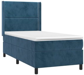 vidaXL Κρεβάτι Boxspring με Στρώμα Σκούρο Μπλε 90x200 εκ. Βελούδινο