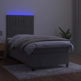 ΚΡΕΒΑΤΙ BOXSPRING ΜΕ ΣΤΡΩΜΑ &amp; LED ΑΝ.ΓΚΡΙ 90X190 ΕΚ. ΒΕΛΟΥΔΙΝΟ 3136215