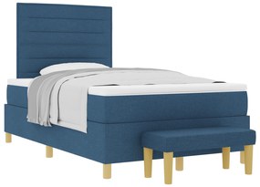vidaXL Κρεβάτι με Στρώμα και Πάγκο Μπλε 120x200 εκ Υφάσματος