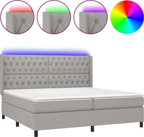 vidaXL Κρεβάτι Boxspring με Στρώμα &amp; LED Αν.Γκρι 200x200εκ. Υφασμάτινο