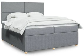 vidaXL Κρεβάτι Boxspring με Στρώμα Ανοιχτό Γκρι 200x200 εκ. Υφασμάτινο