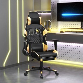 Καρέκλα Gaming Μασάζ Υποπόδιο Μαύρος χρυσός από Συνθετικό Δέρμα