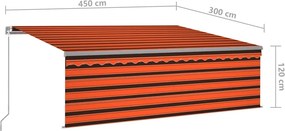 vidaXL Χειροκίνητη τέντα με ηλιακό LED 4,5 x 3 m