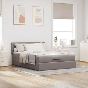 vidaXL Οθωμανικό κρεβάτι με στρώμα &amp; LEDs Taupe 140x200 cm Ύφασμα