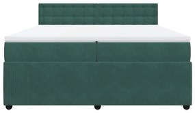 vidaXL Κρεβάτι Boxspring με Στρώμα Σκούρο Πράσινο 200x200εκ. Βελούδινο