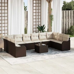 vidaXL Σετ Καναπέ Κήπου με μαξιλάρι 11 pcs Καφέ Πολυ ράταν