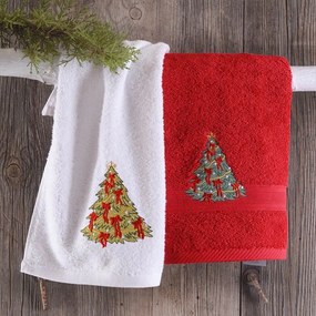 Πετσέτες Χριστουγεννιάτικες Έλατο (2) Terry Σε Κουτί Δώρου (Σετ 2τμχ) Red-White Ρυθμός Σετ Πετσέτες 30x50cm