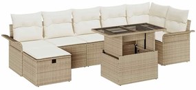 vidaXL Σετ Καναπέ Κήπου με μαξιλάρι 8 pcs Μπεζ Πολυ ράταν