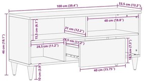 ντουλάπι τηλεόρασης 100x33,5x46 cm μασίφ ξύλο Mango - Καφέ