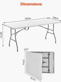 VEVOR 180cm Plastic Folding Table Portable Picnic Table Handle Indoor Outdoor