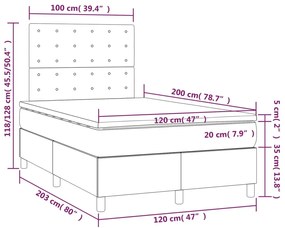 vidaXL Κρεβάτι Boxspring με Στρώμα Ανοιχτό Γκρι 120x200 εκ. Βελούδινο