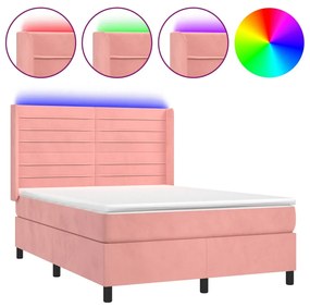 ΚΡΕΒΑΤΙ BOXSPRING ΜΕ ΣΤΡΩΜΑ &amp; LED ΡΟΖ 140X200 ΕΚ. ΒΕΛΟΥΔΙΝΟ 3139630