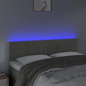 Κεφαλάρι Κρεβατιού LED Ανοιχτό Γκρι 144x5x78/88 εκ. Βελούδινο - Γκρι
