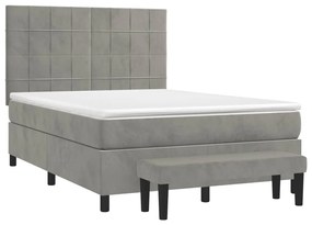 vidaXL Κρεβάτι Boxspring με Στρώμα Ανοιχτό Γκρι 140x200 εκ. Βελούδινο