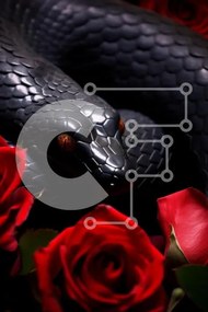 Σετ των 2 Intra Συλλεκτικό Ξύλινο Παζλ Plywood 4mm - Μαύρο φίδι ανάμεσα σε κόκκινα τριαντάφυλλα Σε Ξύλινο Κουτί - Διαστάσεις: 10x10 cm – 25 κομμάτια