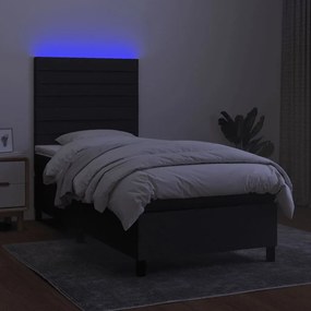 Κρεβάτι Boxspring με Στρώμα &amp; LED Μαύρο 90x200 εκ. Υφασμάτινο - Μαύρο