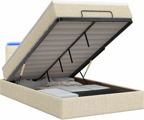 vidaXL Κρεβάτι Ottoman με Στρώμα και LED Κρεμ 120 x 190 cm Ύφασμα