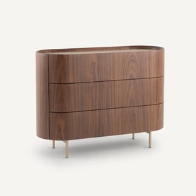 Συρταριέρα με 3 συρτάρια από καπλαμά καρυδιάς και δέρμα, Aslen