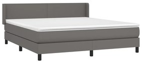 Κρεβάτι Boxspring με Στρώμα Γκρι 160x200εκ. από Συνθετικό Δέρμα - Γκρι