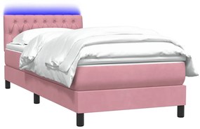 vidaXL Κρεβάτι Boxspring με Στρώμα Ροζ 80x220 εκ. Βελούδινο