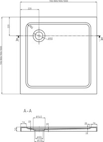 Mexen Flat τετράγωνο ντους slim 90 x 90 cm, λευκό, σιφόνι χρώμιο - 40109090