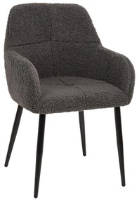 ARMCHAIR SHELLY  TEDDY FABRIC IN GREY-BLACK METAL LEGS 57x55x87Hcm.