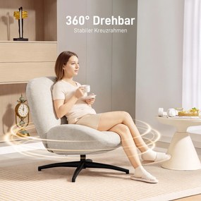 Sessel Wohnzimmer Drehbar Loungesessel mit Breiter Sitzfläche, Integrierter Armlehne, Chenille-Optik, Cremeweiß
