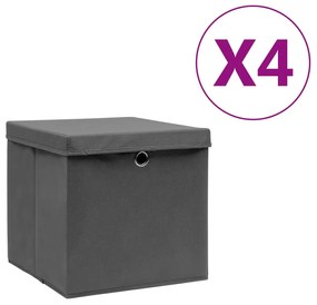 vidaXL Κουτιά Αποθήκευσης με Καπάκια 4 τεμ. Γκρι 28 x 28 x 28 εκ.