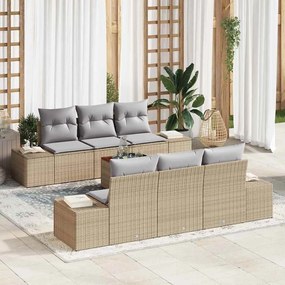 vidaXL Σετ κήπου 7 τμχ με καναπέ και μπεζ μαξιλάρια από πολυ-ράτταν