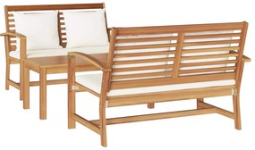 Σετ Καναπέ Κήπου 3 pcs Φυσικό Στερεό Ξύλο Τίκ