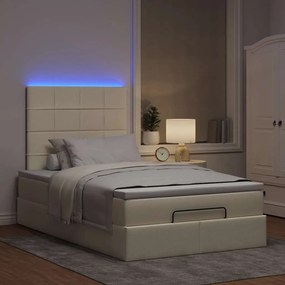 vidaXL Οθωμανικό κρεβάτι με στρώμα &amp; LEDs Cream 120x190cm ύφασμα