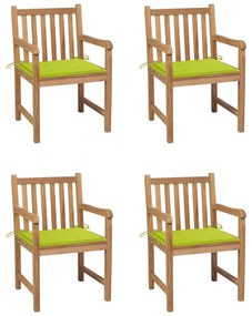 3073015 vidaXL Καρέκλες Κήπου 4 τεμ. Μασίφ Ξύλο Teak με Φωτ. Πράσινα Μαξιλάρια Πράσινο, 1 Τεμάχιο