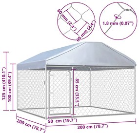 vidaXL Κλουβί Σκύλου Εξωτερικού Χώρου 200 x 200 x 135 εκ. με Στέγαστρο