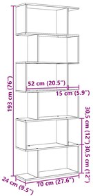 Βιβλιοθήκη/Διαχωριστικό Χώρου 6 Επ. 70x24x193εκ. Επ. Ξύλο - Καφέ