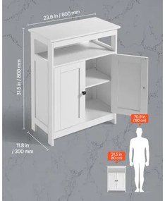 VEVOR Wooden Bathroom Floor Cabinet Storage 3-Tier with Adjustable Shelf White