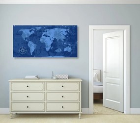 Εικόνα ενός ρουστίκ παγκόσμιου χάρτη από φελλό σε μπλε - 120x60  wooden
