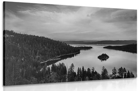 Εικόνα της λίμνης στο ηλιοβασίλεμα σε μαύρο και άσπρο - 120x80