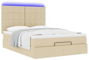 vidaXL Οθωμανικό κρεβάτι με στρώμα & LEDs Cream 140x190cm Ύφασμα