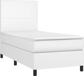 vidaXL Κρεβάτι Boxspring με Στρώμα &amp; LED Λευκό 90x190 εκ. Συνθ. Δέρμα